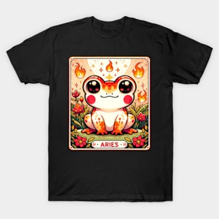 Aries Zodiac Cottagecore Frog Tarot Card Birthday Kawaii T-Shirt